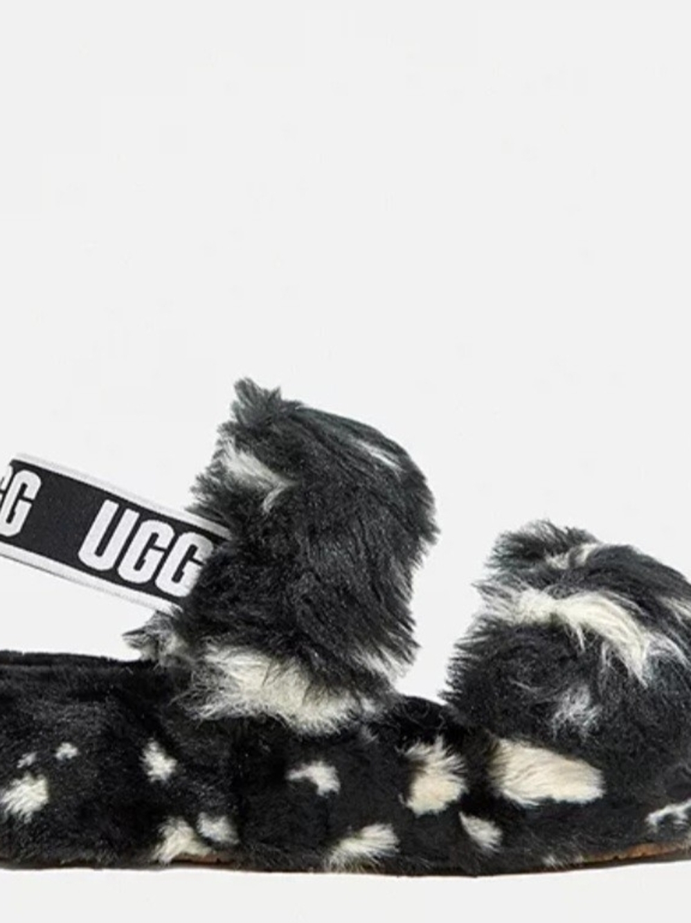 UGG Black & White Faux-Fur Slide Sandals
